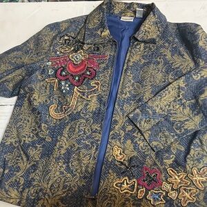 Chico's Blue and Gold Embroidered Jacket size 3